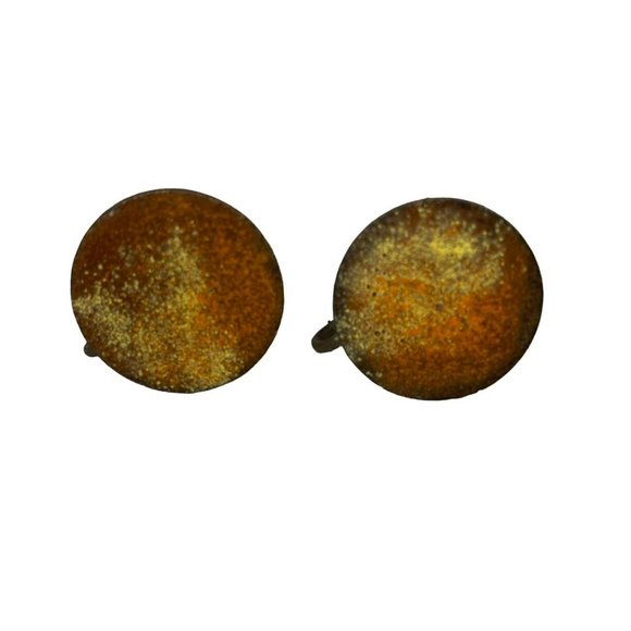 4 Pair Vintage Mid Century Enameled Copper Hand Painted Screw Back Earrings Roun - Picture 5 of 10